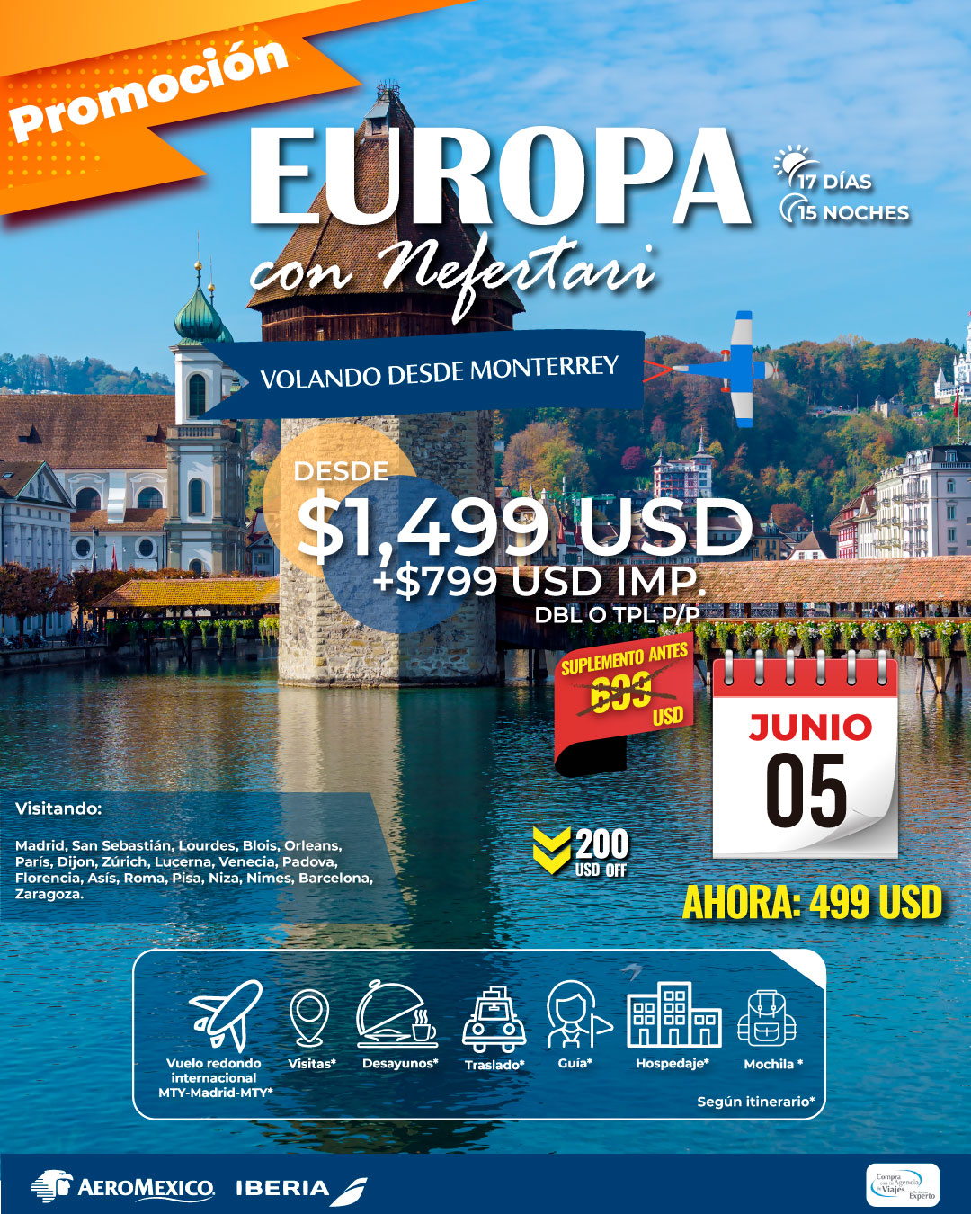 Europa con Nefertari volando desde Monterrey